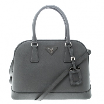 Pre Owned Prada Grey Saffiano Leather Open Promenade Top Handle Bag