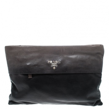 Pre Owned Prada Black/Grey Ombre Glace Leather Folders Clutch