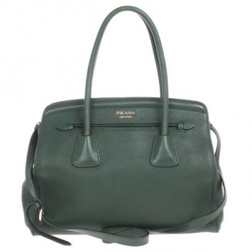Pre Owned Prada Forest Green Vitello Daino Leather Tote Bag