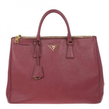 Pre Owned Prada Maroon Double Zip Saffiano Lux Tote