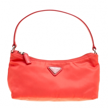 Pre Owned Prada Orange Tessuto and Saffiano Leather Pouch