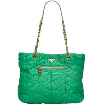 Pre Owned Prada Green Quilted Tessuto Nylon Shopper Tote