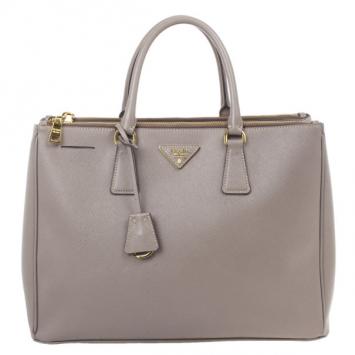 Pre Owned Prada Grey Argilla Saffiano Lux Double Zip Tote