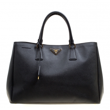 Pre Owned Prada Black Saffiano Lux Leather Large Gardener's Tote