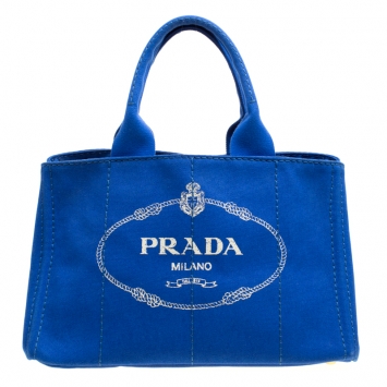 Pre Owned Prada Blue Printed Canapa Canvas Tote 