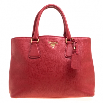 Pre Owned Prada Red Vitello Daino Leather Top Handle Bag
