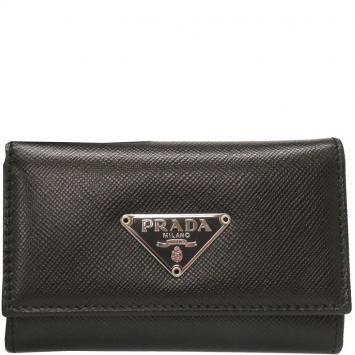 Pre Owned Prada Black Saffiano Leather Key Case Holder