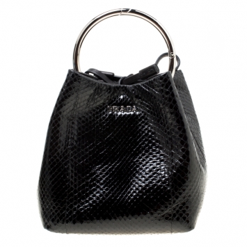 Pre Owned Prada Black Snake Skin Ring Pouch