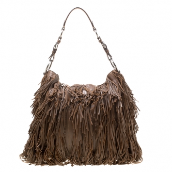 Pre Owned Prada Brown Leather Fringe Hobo 