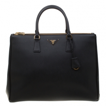 Pre Owned Prada Black Saffiano Lux Leather Executive Double Zip Top Handle Bag