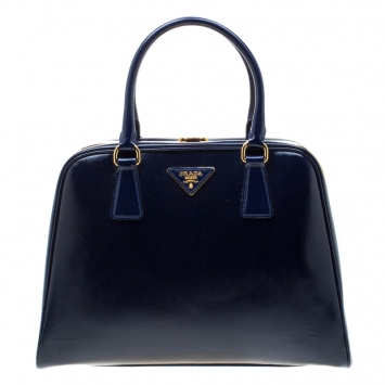 Pre Owned Prada Royal Blue Saffiano Leather Pyramid Frame Top Handle Bag