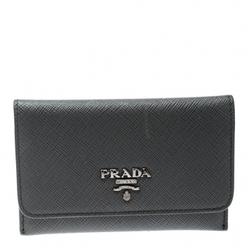 Pre Owned Prada Grey Saffiano Leather Card Holder