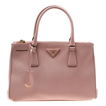 Pre Owned Prada Blush Pink Saffiano Lux Leather Small Double Zip Tote