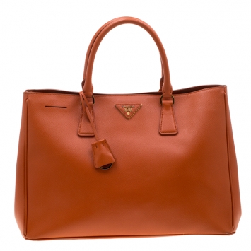 Pre Owned Prada Orange Saffiano Leather Medium Lux Tote