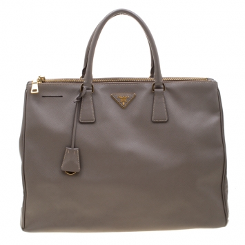 Pre Owned Prada Grey Saffiano Lux Leather Large Gardener's Tote