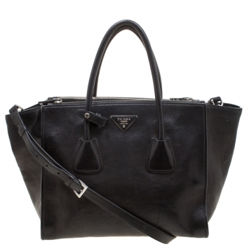 Pre Owned Prada Black Leather Twin Pocket Double Handle Tote