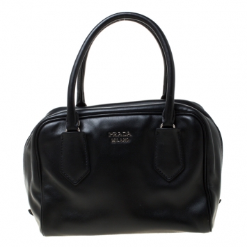 Pre Owned Prada Black Soft Calf Leather Top Handle Bag