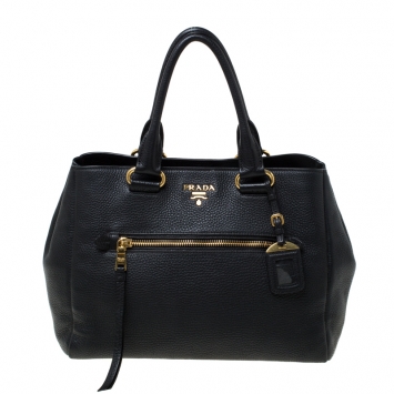 Pre Owned Prada Black Leather Cervo Pocket Tote 
