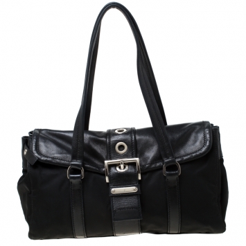 مملوكة مسبقًا Prada Black Nylon and Leather Satchel