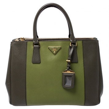 Pre Owned Prada Militare Saffiano Leather Medium Double Zip Tote