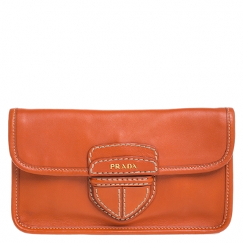 Pre Owned Prada Orange Leather City Clutch