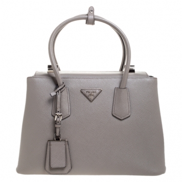 Pre Owned Prada Argilla Saffiano Cuir Leather Turnlock Twin Tote