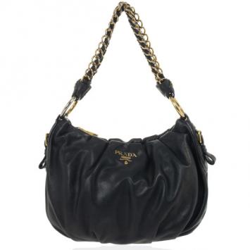 Pre Owned Prada Black Large Soft Calf Hobo