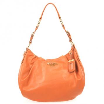 Pre Owned Prada Orange Large Soft Calf Hobo