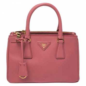 Pre Owned Prada Pink Saffiano Lux Leather Mini Double Zip Tote