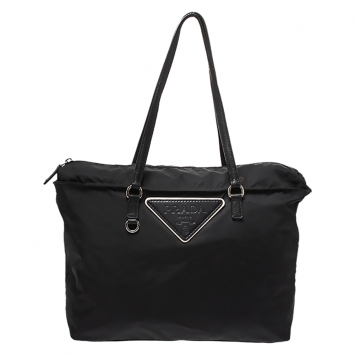 Pre Owned Prada Black Nylon and Leather Tessuto Shopper Tote