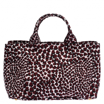 Pre Owned Prada Red Nylon Stampat Heart Print Canapa Tote