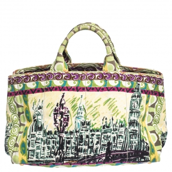 Pre Owned Prada Multicolor Printed Canapa Canvas Convertible Tote     