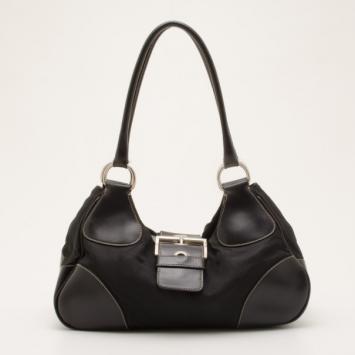Pre Owned Prada Black Nylon Classic Buckle Hobo Bag