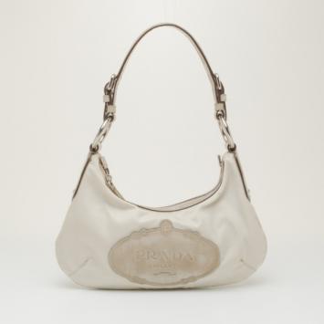 Pre Owned Prada Logo Nylon and Leather Hobo