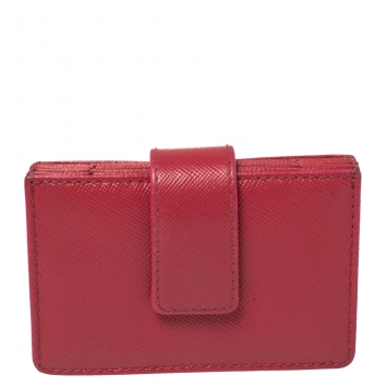 Pre Owned Prada Pink Saffiano Leather Accordian Card Case