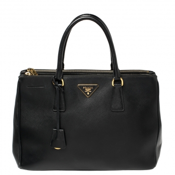 Pre Owned Prada Black Saffiano Lux Leather Medium Galleria Tote