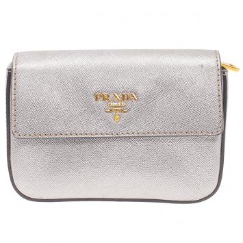 Pre Owned Prada Silver Saffiano Leather Mini Box Clutch