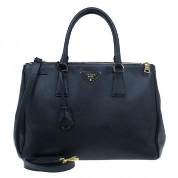Pre Owned Prada Black Saffiano Small Lux Double Zip Tote