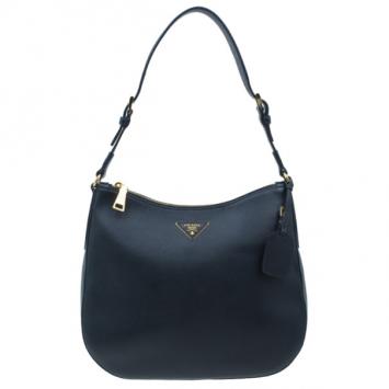 Pre Owned Prada Black Saffiano Cervo Hobo