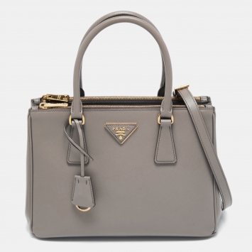 Pre Owned Prada Grey Saffiano Lux Leather Medium Galleria Tote