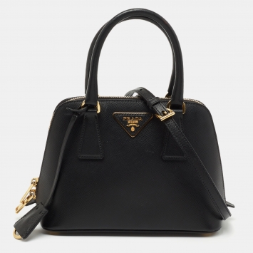 Pre Owned Prada Black Saffiano Patent Leather Small Promenade Satchel