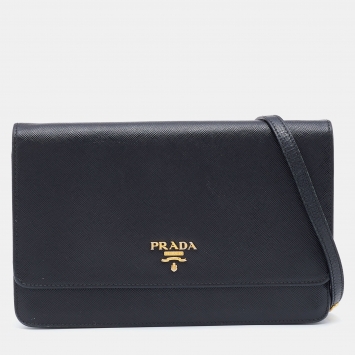 Pre Owned Prada Black Saffiano Leather Flap Crossbody Bag