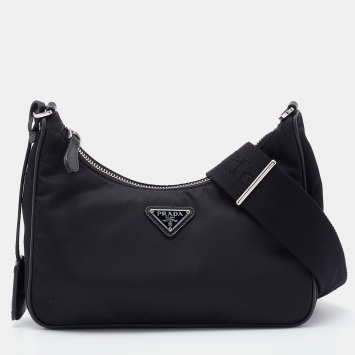 Pre Owned Prada Black Nylon and Leather Re-Edition 2005 Shoulder Bag