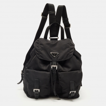 Pre Owned Prada Black Nylon Drawstring Pocket Backpack