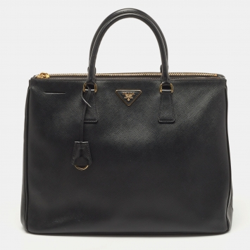 Pre Owned Prada Black Saffiano Lux Leather Extra Large Double Zip Tote
