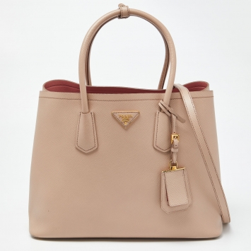 Pre Owned Prada Beige Saffiano Cuir Leather Large Double Handle Tote