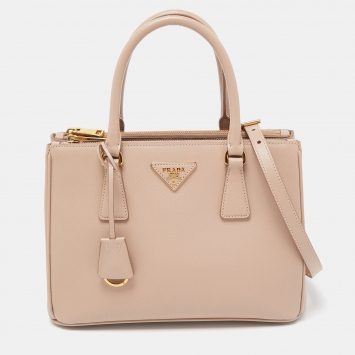 Pre Owned Prada Beige Saffiano Lux Leather Small Galleria Double Zip Tote