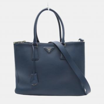 Pre Owned Prada Blue Leather Medium Saffiano Lux Double-Zip Galleria Tote Bag