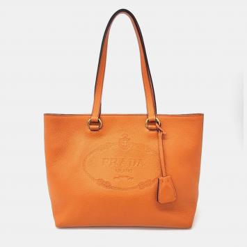 Pre Owned Prada Orange Leather Vitello Daino Tote Bag
