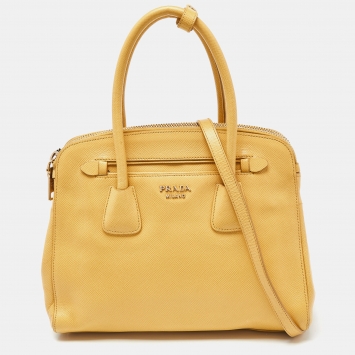 Pre Owned Prada Yellow Saffiano Lux Leather Satchel